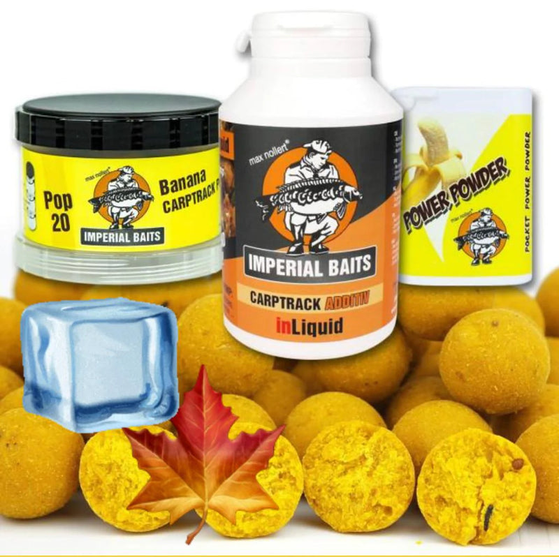 Load image into Gallery viewer, IB SPECIAL MENU BIRDFOOD BANANA &quot;COLD WATER&quot; BOILIES 5KG + INLIQUID, POWER POWDER, POP UPS
